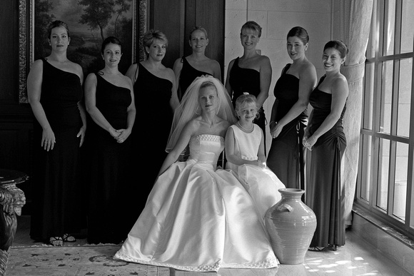 "Bride and Bridesmaids All In a Row".
